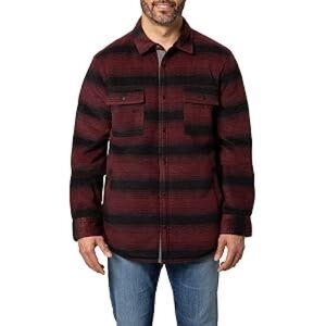 Men's Burgundy and Black Checkered Shirt Jacket